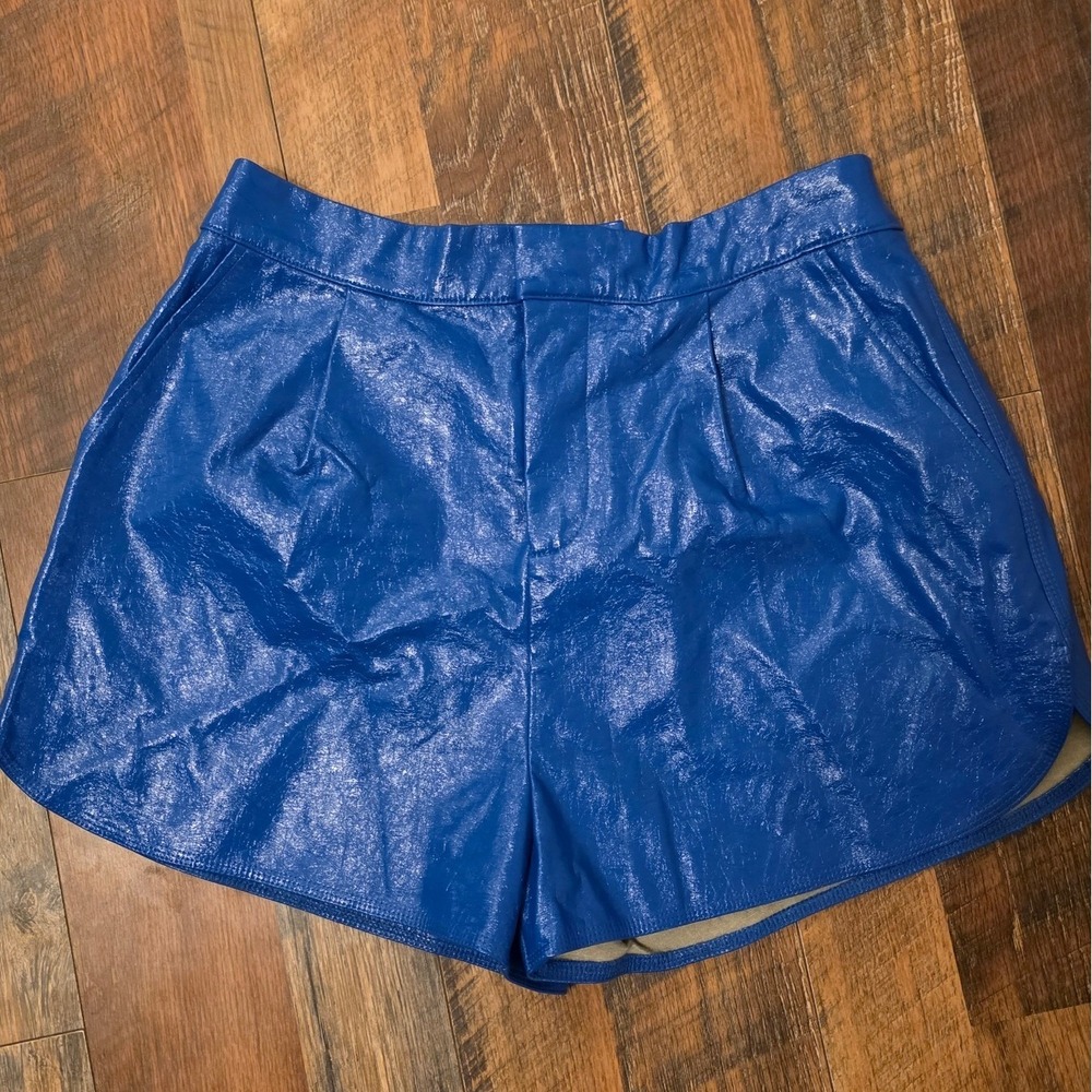 Endless Rose Blue Faux Patent Leather High Waist Shorts JJ1125P Cobalt Large